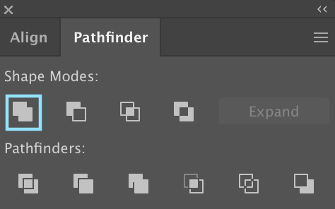 Pathfinder panel with a highlight on the Unite mode