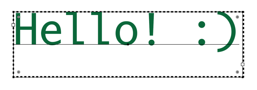 Text box with the message Hello! :) in dark green
