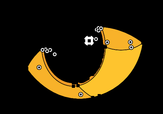 Yellow shapes forming a yellow cat-like eye pupil