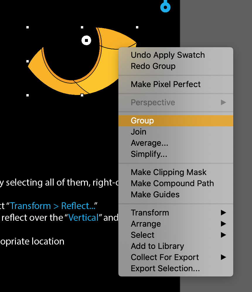 Yellow shapes with dropdown menu showing Group