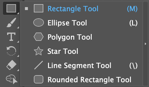 Shape tool menu expanded to show all shape choices