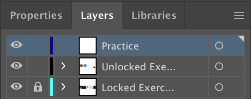 Layers panel showing three layers for different design elements