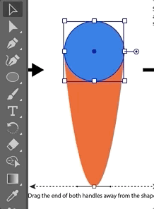 Animation showing the circle’s bottom anchor point moving downward to modify its shape