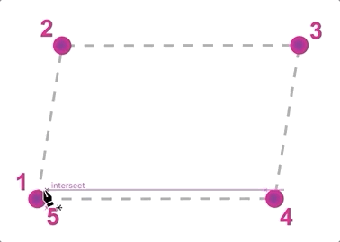 Animation of a rectangle with a dotted outline and paths being formed between the 4 corners