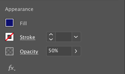 Appearance panel showing the options  Fill, Stroke and Opacity