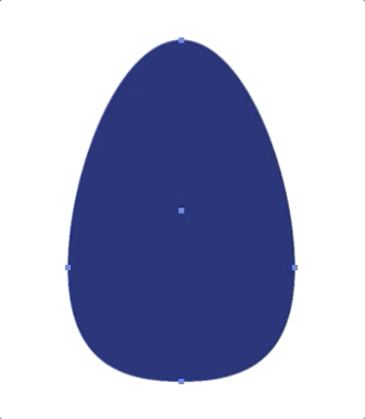 Dark blue oval shape with upper anchor point being dragged down