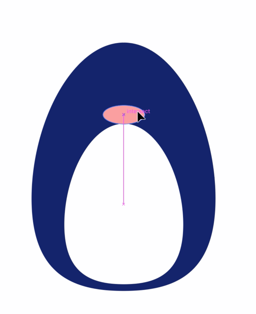 Dark blue oval egg-like shape with a smaller white shape inside and a small pink beak shape