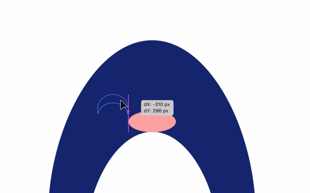 Penguin body with a small crescent shape outline on the upper left