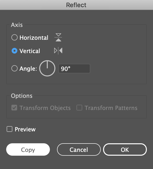 Reflect panel with the vertical option selected