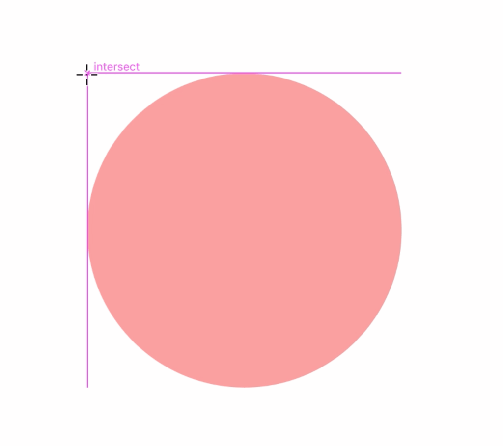 Pink circle with a line at the top and on the right