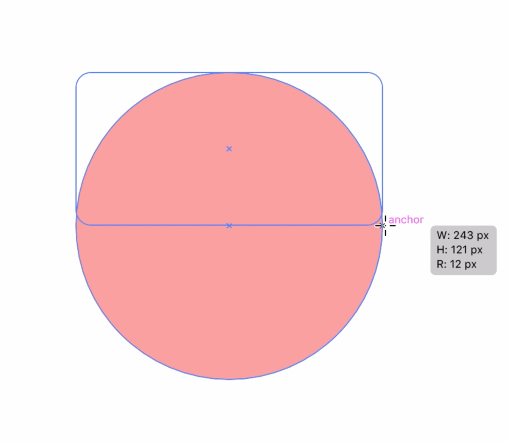 Pink circle with an outline of a rounded rectangle on the upper part