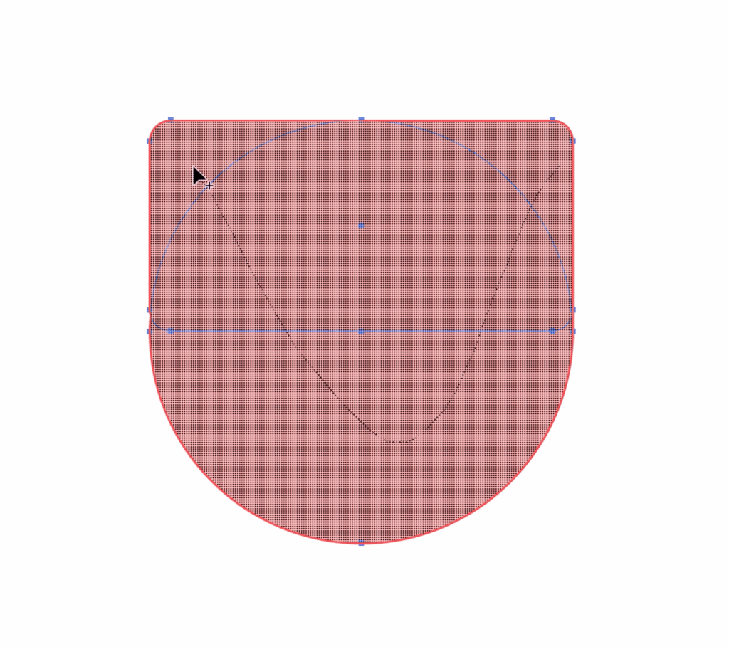 Combined pink shape with rounded rectangle and circle paths selected