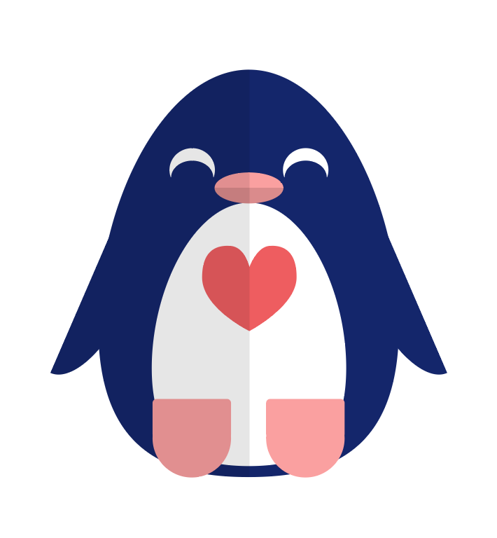 Penguin's body with a red heart in the middle and shading