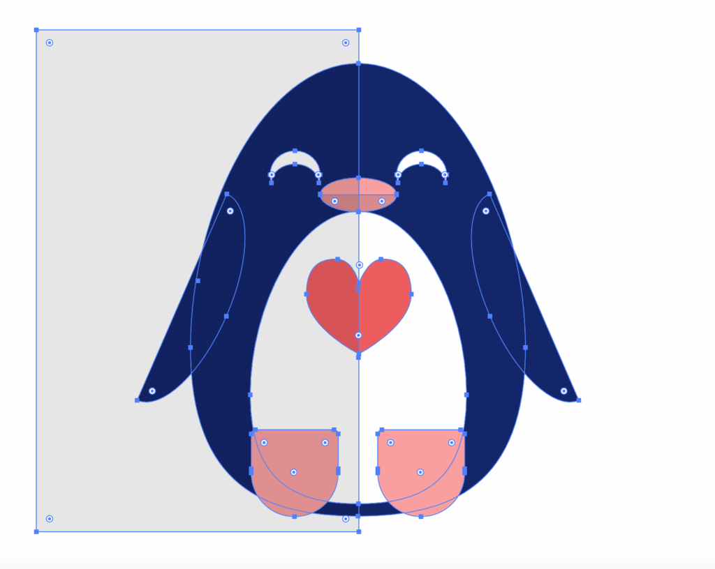 Complete Penguin's body with a light gray rectangle covering the right side of the body and all anchor points visible