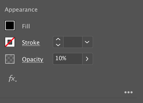 Appearance window showing Fill Stroke and Opacity settings