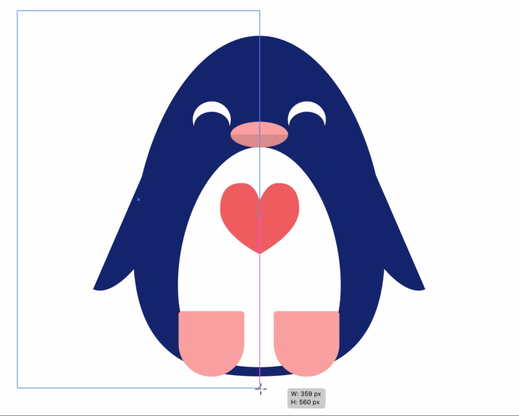 Complete Penguin's body with a rectangle outline covering the right side of the body