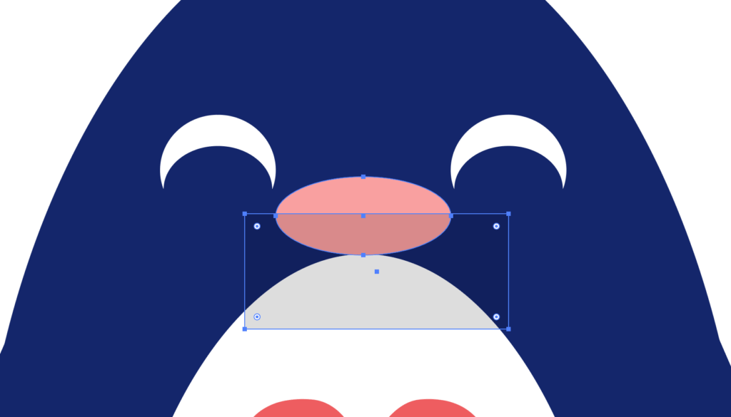 Blue penguin’s face showing a light grey rectangle on top of the pink beak