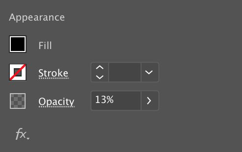 Appearance panel showing Fill, Stroke and Opacity settings