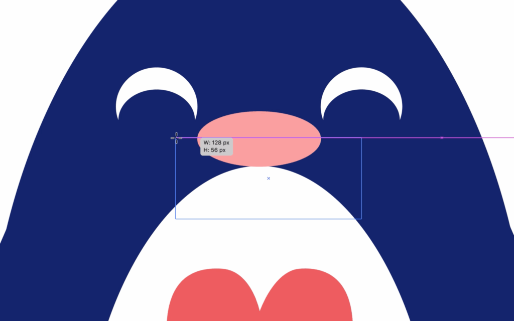 Blue penguin’s face showing an outline of a rectangle on top of the pink beak
