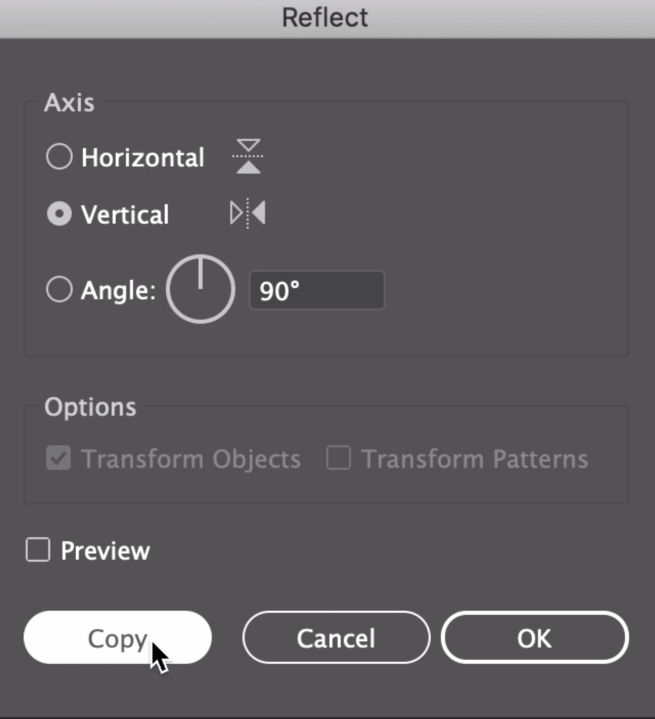 Reflect panel with copy button highlighted