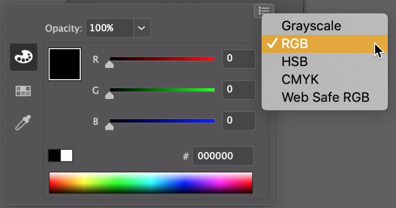 Gradient window panel showing all color mode options