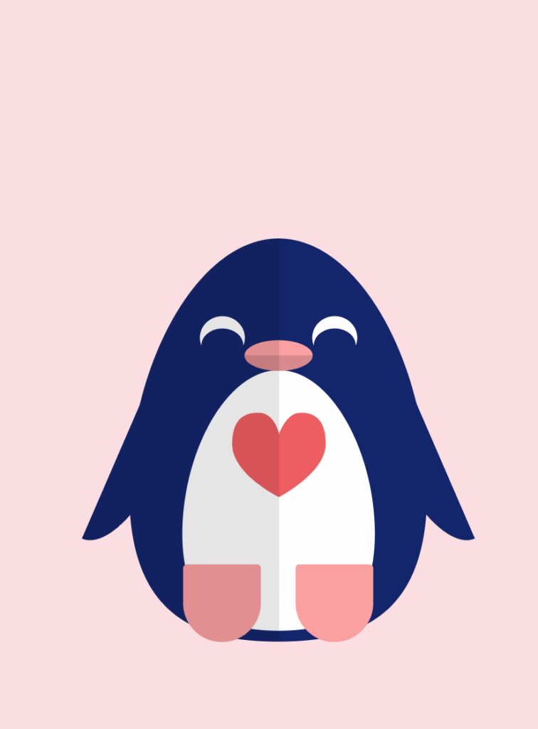 Penguin illustration with a pink background