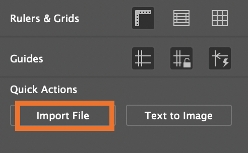 import file button highlighted from the Properties Panel