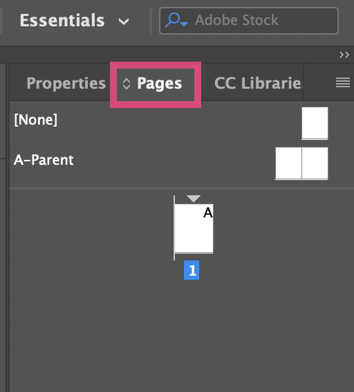 pages panel with one page added