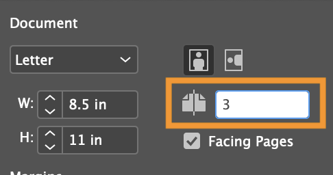 Document section of the Properties Panel with the number of pages area highlighted