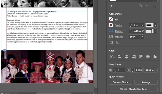 gif showing how to adjust text frame columns from the Properties Panel