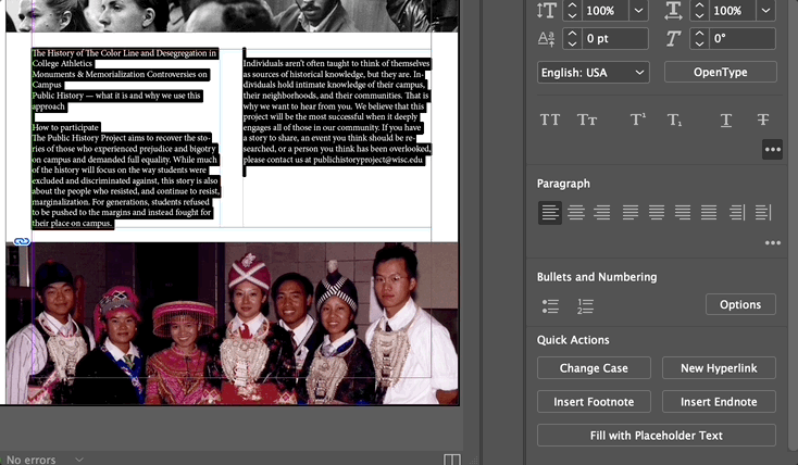 gif showing how to turn off hyphenation in InDesign from the Properties Panel