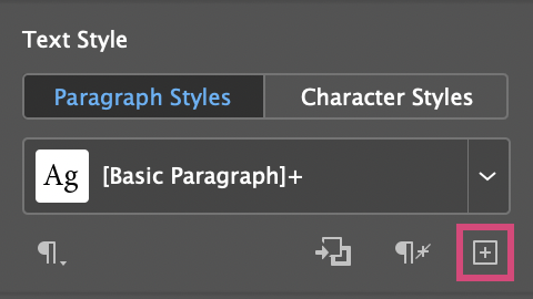text style options in the properties panel with the "add style" button highlighted