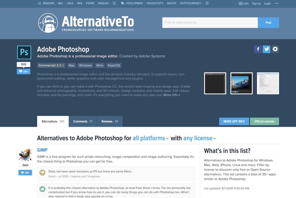 Screenshot for AlternativeTo.net