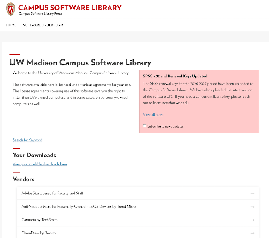 Screenshot of campus software library interface