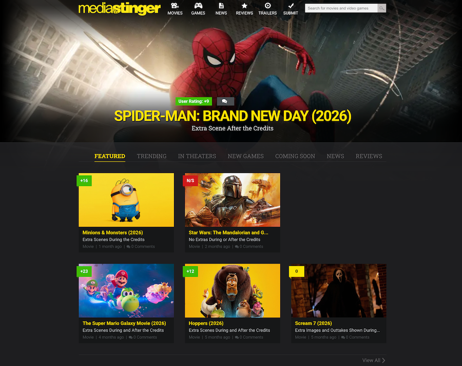 Screenshot of Media stinger homepage
