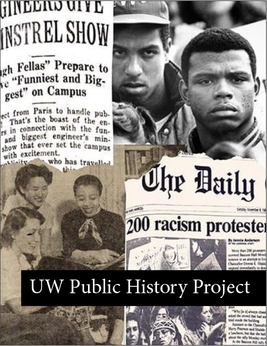 Cover page of our InDesign practtice project. Contains 3 images with the words "UW Public History Project" near the bottom
