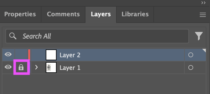 layers panel with two layers, the first one is locked.