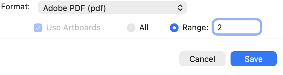 pdf save settings with range 2 selected