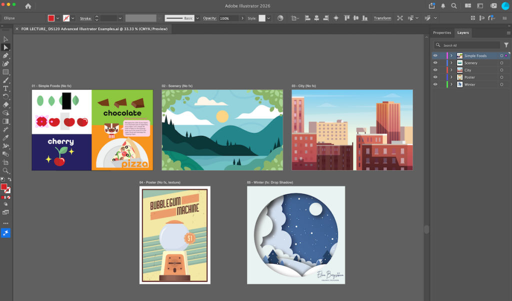Screenshot of the Adobe Illustrator interface showing multiple artboards in a single project
