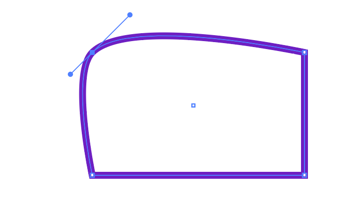 A purple shape showing control handles on an anchor point in Illustrator