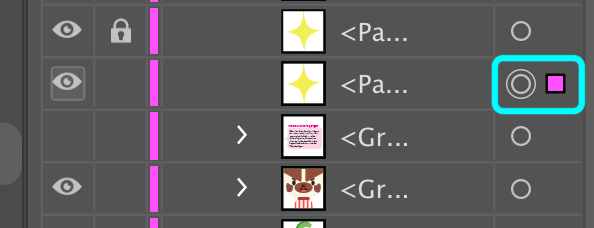 Screenshot showing selection button for layers in Illustrator