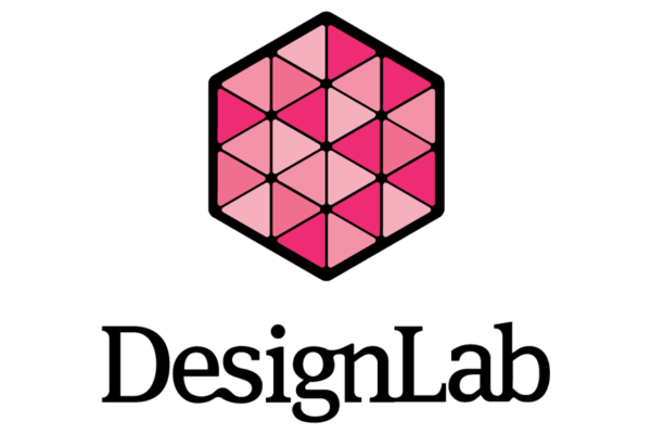 The hexagonal DesignLogo inset with pink triangles