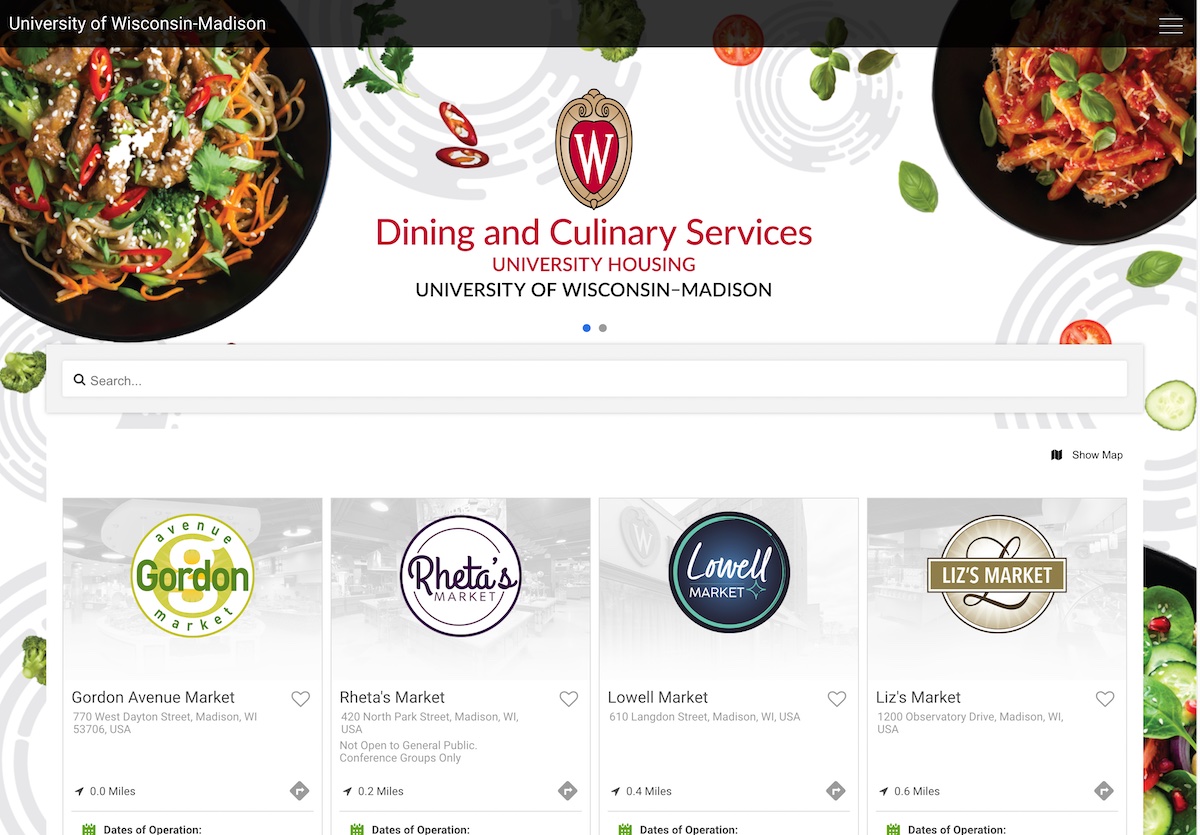 A screenshot of the campus Dining and Culinary Services menu page