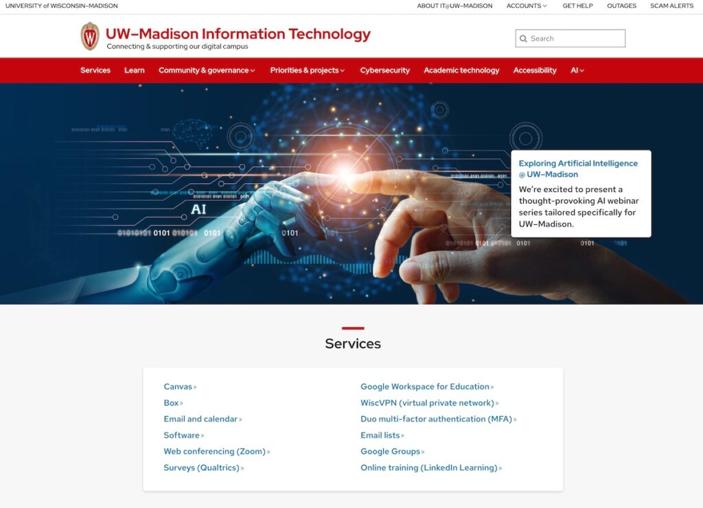 The homepage for UW-Madison's IT site